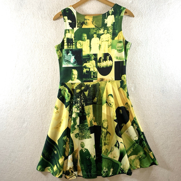 Cowcow‎ Womens Haunting Fit Flare Dress Sz M E Girl Alt Sepia Portraits Ghostly - Picture 4 of 14